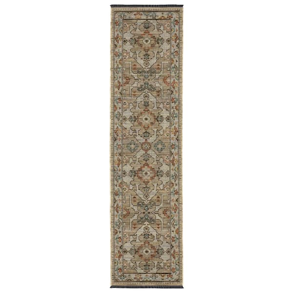 Leo 2 ft. x 10 ft. Tan/Orange Oriental Area Rug