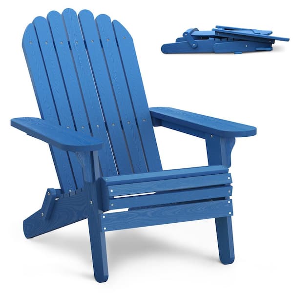 DEXTRUS Marshall University Hunter Blue Folding Adirondack Chair for Patio Pool Deck Lawn and Garden