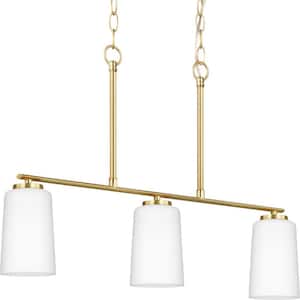 Adley Collection 3-Light Satin Brass Etched White Glass New Traditional Linear Chandelier