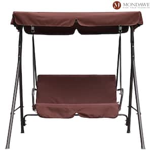 Brown 2-Person Outdoor Porch Swing Chair Yard Glider Lounge Chair with Removable Cushion & Convertible Canopy