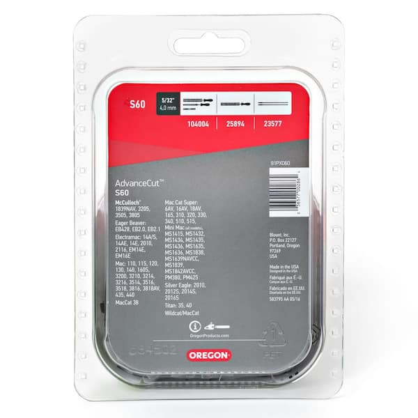 S60 Chainsaw Chain for 18 in. Bar Fits McCulloch, Troy-Bilt, Mastercraft, Craftsman, Poulan and more