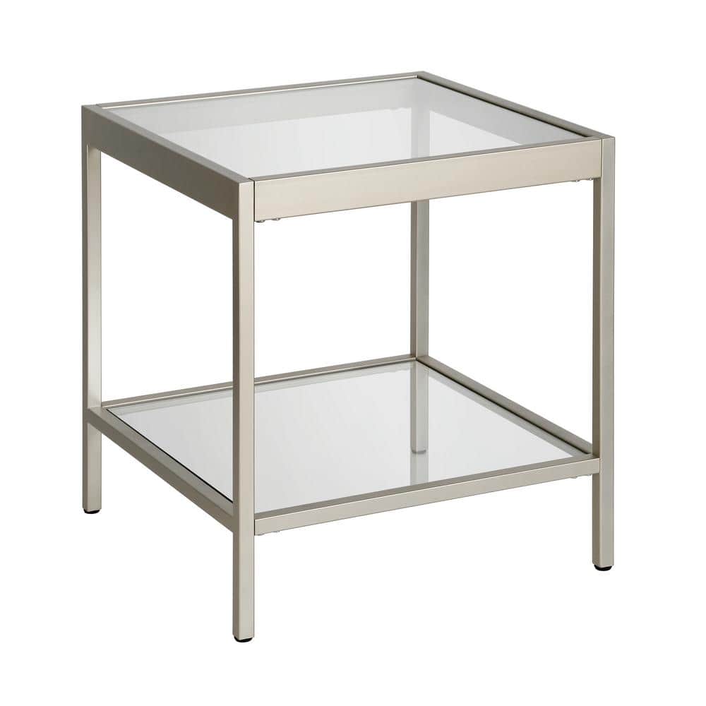 Sleek Nickel & Tempered Glass 20" Square Side Table