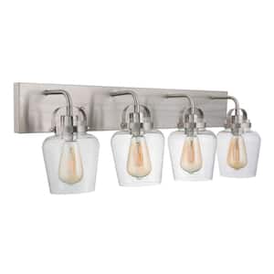 Trystan 30 in. 4-Light Brushed Polished Nickel Finish Vanity Light with Clear Glass