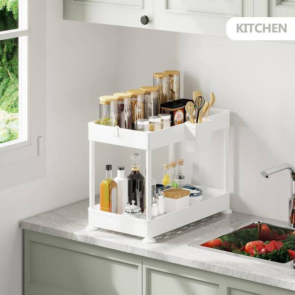 EATEX 2 Tier White Under Sink Organizer Storage Cabinet Basket Drawer SB USO T1 WHT 1