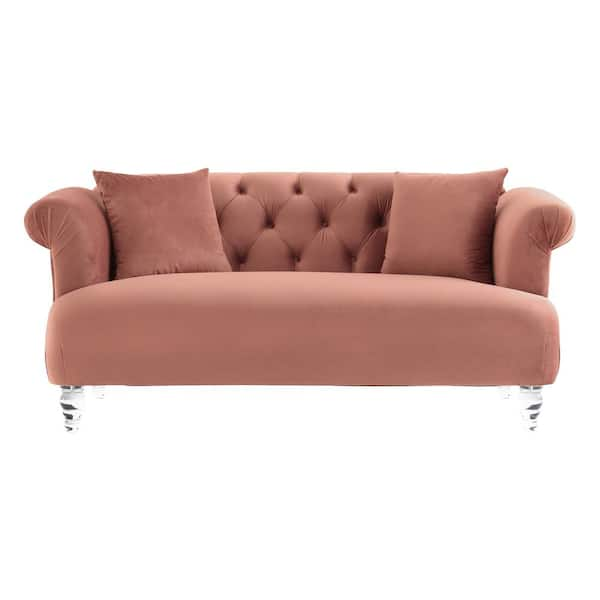 Armen Living Elegance Blush Velvet Contemporary with Acrylic Legs Loveseat