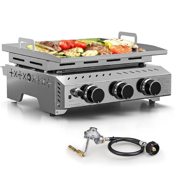 3-Burner Portable Propane Tabletop Grill in Stainless Steel