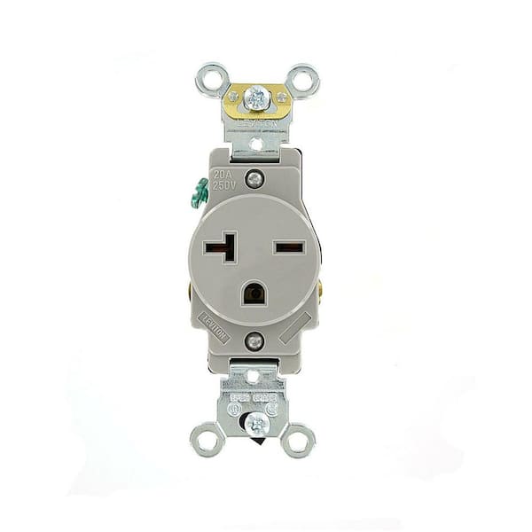 Leviton 20 Amp Industrial Grade Heavy Duty Self Grounding Single Outlet, Gray