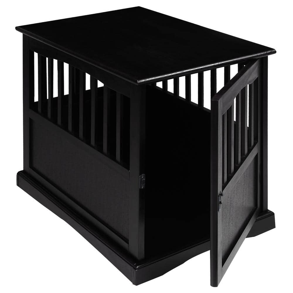 Black Solid Wood Pet Crate End Table with Lockable Gate