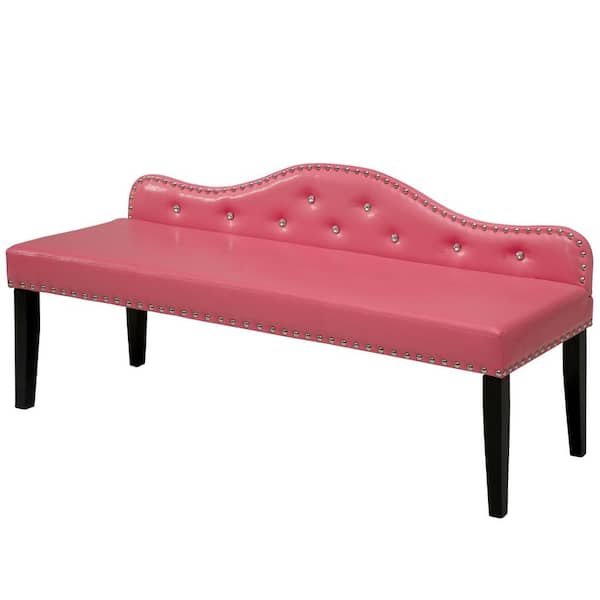 Furniture of America Sherrill Pink Bench with Tufted Back (27.5 in. H X 64 in. W X 21 in. D)