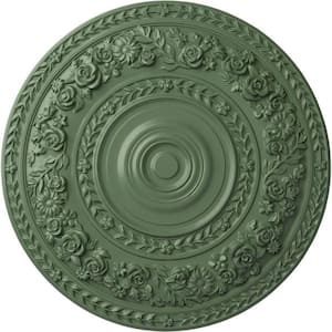 33-7/8" x 2-3/8" Rose Urethane Ceiling Medallion (Fits Canopies up to 13-1/2"), Hand-Painted Athenian Green