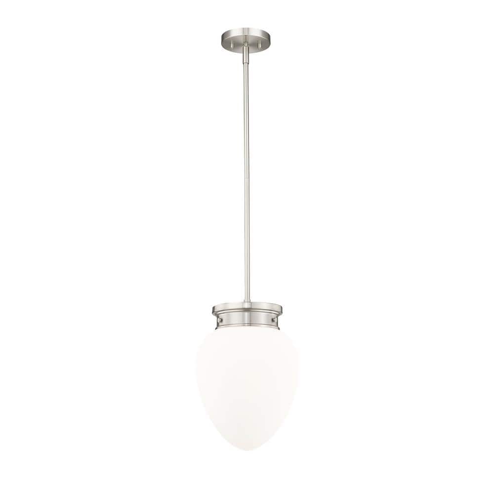 Gideon 10 in. 1-Light Brushed Nickel Shaded Pendant Light with Etched Opal 
