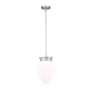 Gideon 10 in. 1-Light Brushed Nickel Shaded Pendant Light with Etched Opal Glass Shade, No Bulbs Included