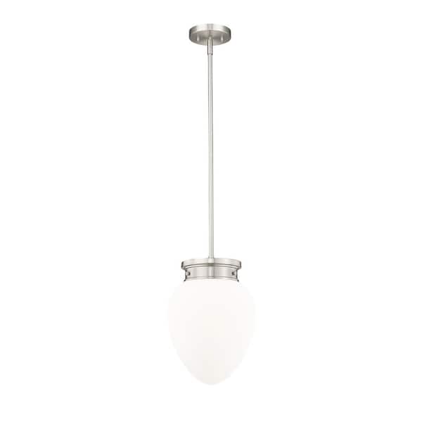 Unbranded Gideon 10 in. 1-Light Brushed Nickel Shaded Pendant Light with Etched Opal Glass Shade, No Bulbs Included