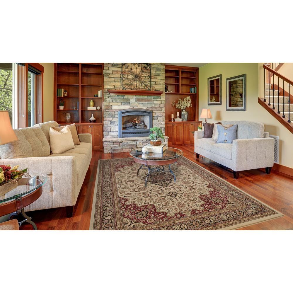 Ivory Medallion Traditional Synthetic Area Rug, 3'11" x 5'7"