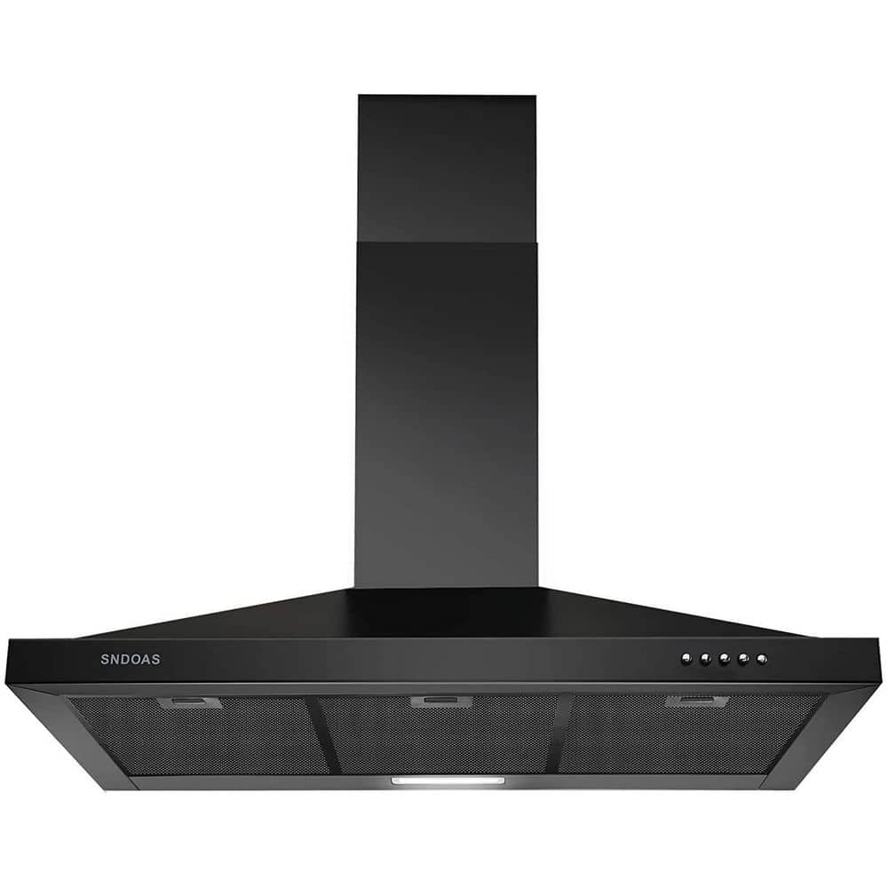 Flynama 36 in. 450 CFM Push Button Wall Mount Control with LED Light Range Hood in Black