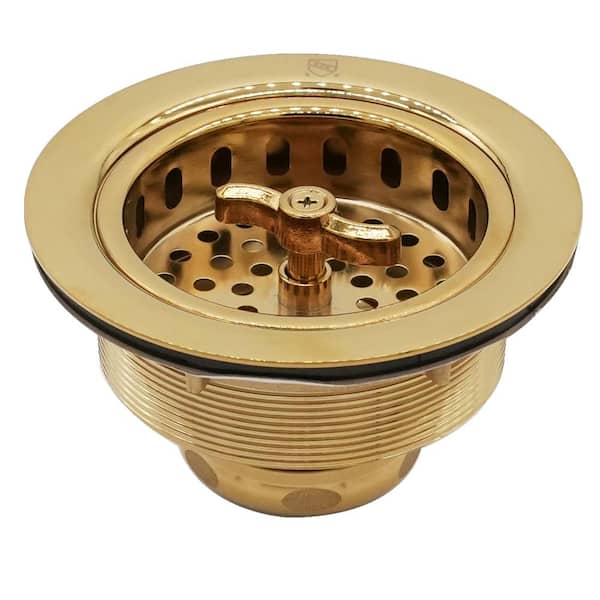Westbrass 3-1/2 in. Wing Nut Basket Strainer in Polished Brass