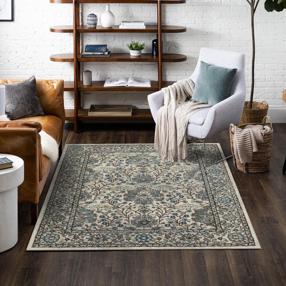 Bonilla Blue Floral Medallion 1'11" x 3'0" Synthetic Area Rug