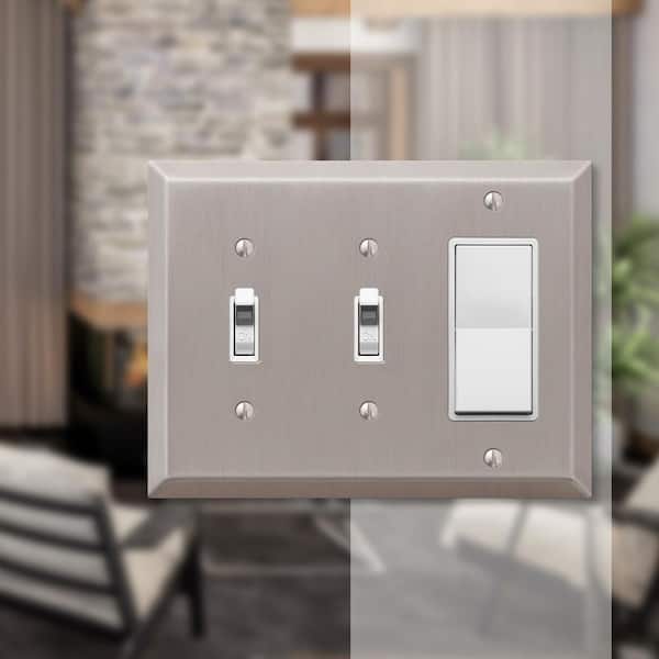 Metallic 3 Gang 2-Toggle and 1-Rocker Steel Wall Plate - Brushed Nickel