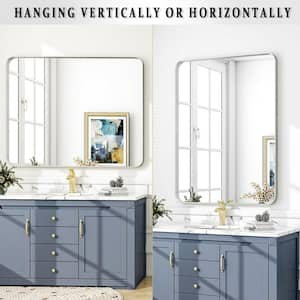 30 in. W x 39 in. H Large Rectangular Metal Deep Framed Wall Bathroom Vanity Mirror Silver