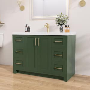 48 in. W x 22 in. D x 36 in.H Bathroom Vanity Single Sink Freestanding Bath Vanity Cabinet in Green with White Resin Top