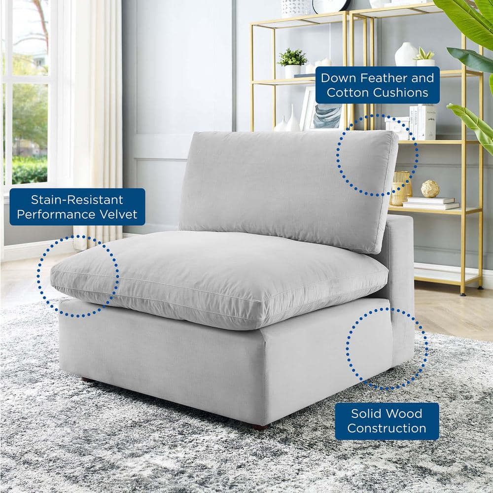 Plush Light Gray Velvet Armless Chair with Solid Wood Base