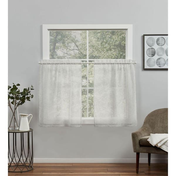 EXCLUSIVE HOME Silver Solid Rod Pocket Sheer Curtain - 26 in. W x 36 in. L (Set of 2)