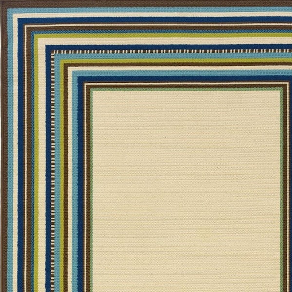 Ivory, Blue 4 ft. x 6 ft. Loomed Polypropylene Rectangle Indoor/Outdoor Area Rug