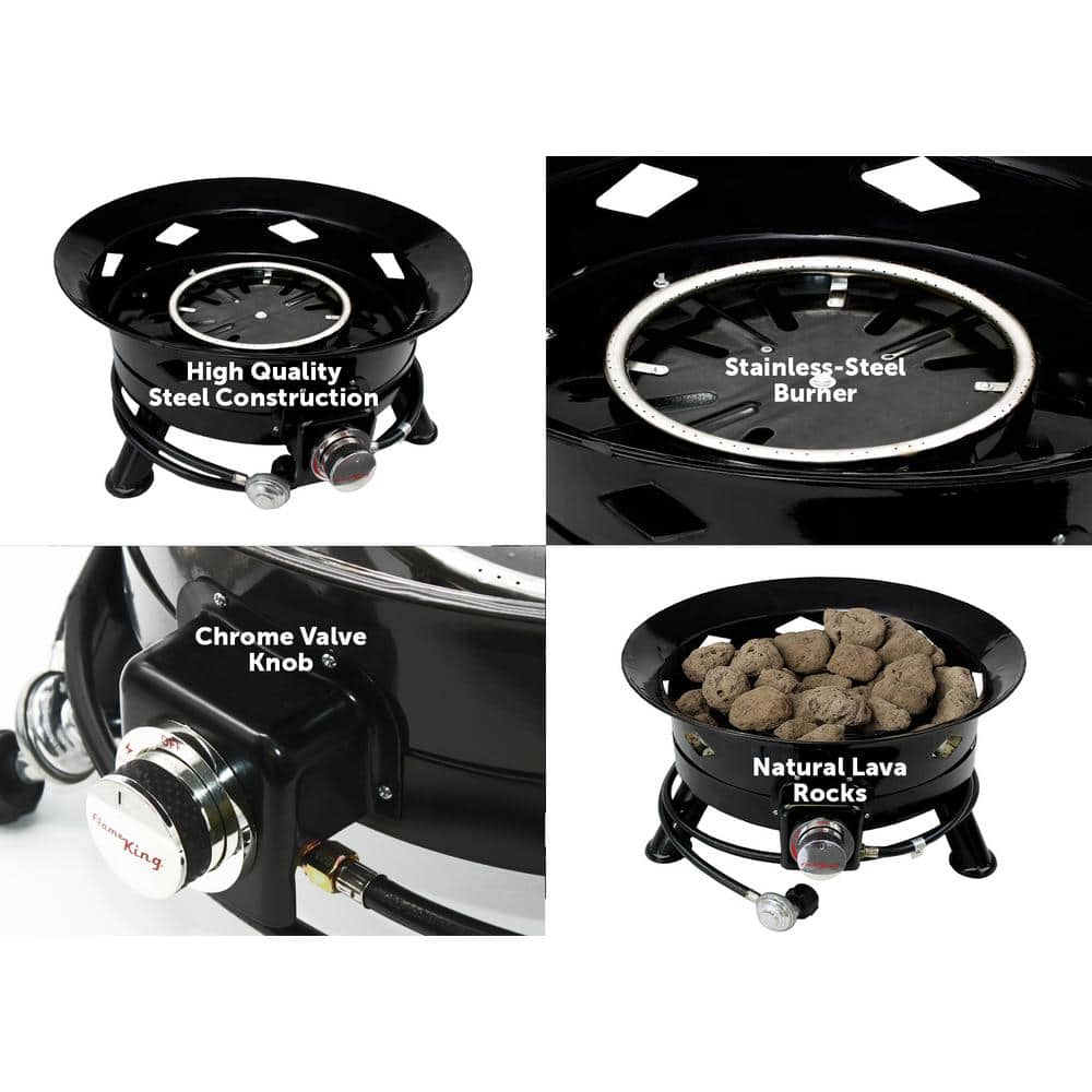 24-Inch Black Portable Gas Fire Pit with Lava Rocks