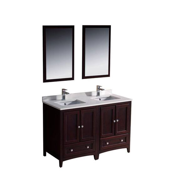 Fresca Oxford 48 in. Double Vanity in Mahogany with Ceramic Vanity Top in White with White Basins and Mirror