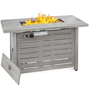 42 in. Rectangular Steel Fire Pit Table 50,000 BTU Propane Gas w/Cover, Glass Beads - Gray