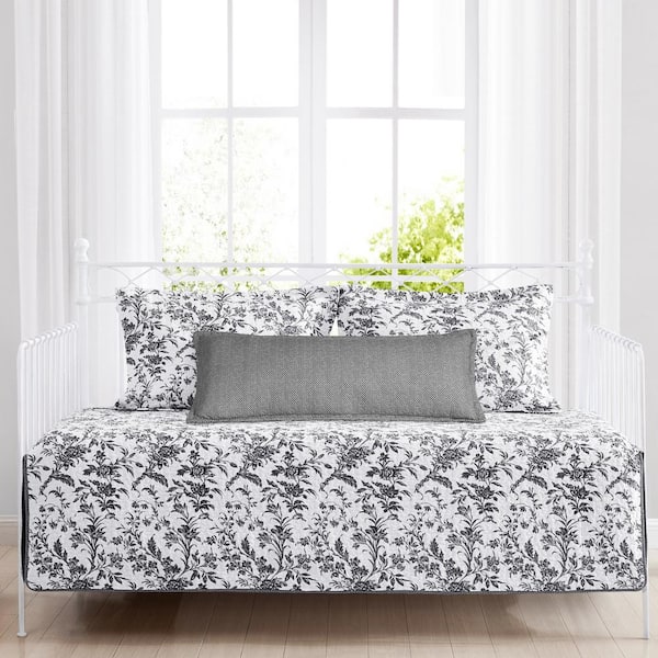 Laura Ashley Amberley 4-Piece Charcoal Gray Cotton Bonus Daybed