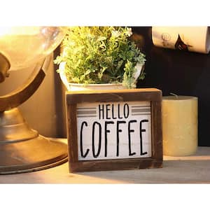 Rustic Brown Mini Hello Coffee Wood Framed Tabletop Sign