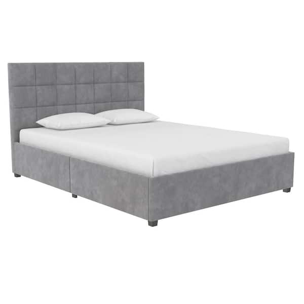 CosmoLiving by Cosmopolitan Serena Light Gray Velvet Upholstered Queen Bed With Drawers