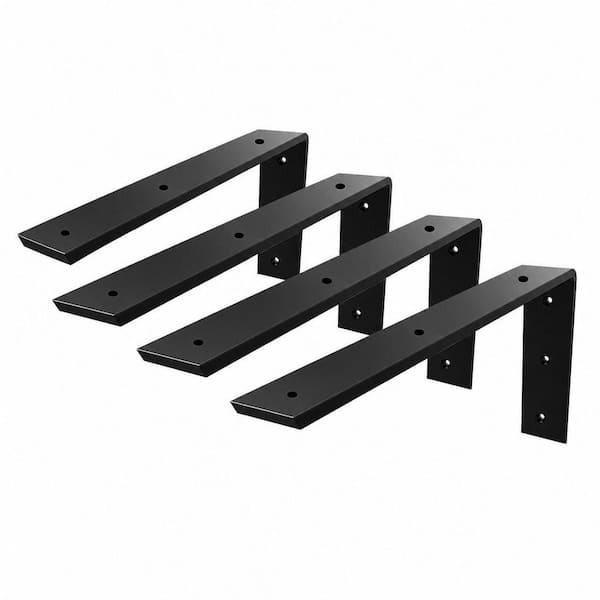 12 in. x 6 in. x 2.5 in. Heavy Duty 3/8 in. Thick Black Countertop Support Bracket, Shelf L Bracket (4-Pack)