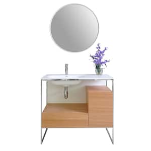 Tory 36 in. W x 18 in. D Vanity in Natural Walnut with Solid Surface Vanity Top in White with White Basin and Mirror