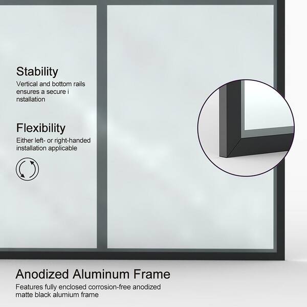 Staykiwi 34 in. W x 72 in. H Fixed Framed Shower Panel in Matte Black Finish with Patterned Glass