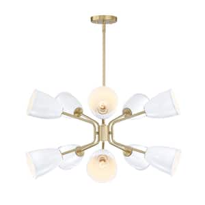 Biba 10-Light Brushed Gold Chandelier with Ice Mist Shades For Dining Rooms
