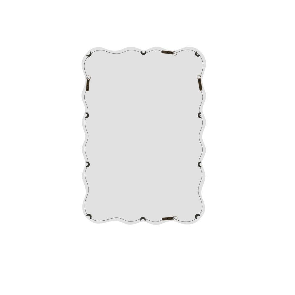 Avex White 28 in. W x 40 in. H Modern Wavy Rectangle Wood Framed Mirror