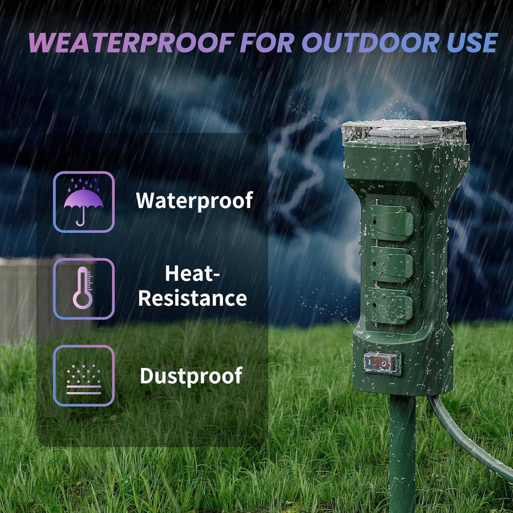 Green 6-Outlet Outdoor Stake Timer with Remote Control