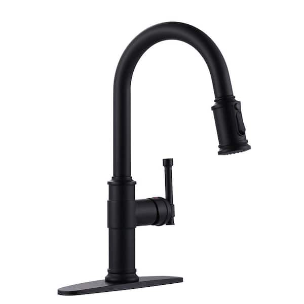 Retro 16.2 in. Single Handle Pull Down Sprayer Kitchen Faucet with 360 degree swivel spout in Matte Black