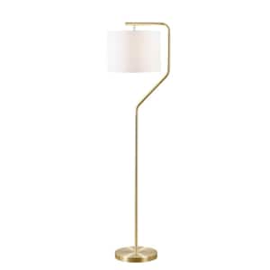 60 in. Gold Finish Plug-In and Flexible Floor Bankers Gooseneck Type Desk Lamp Drum-Shaped Shade with No Bulbs Included