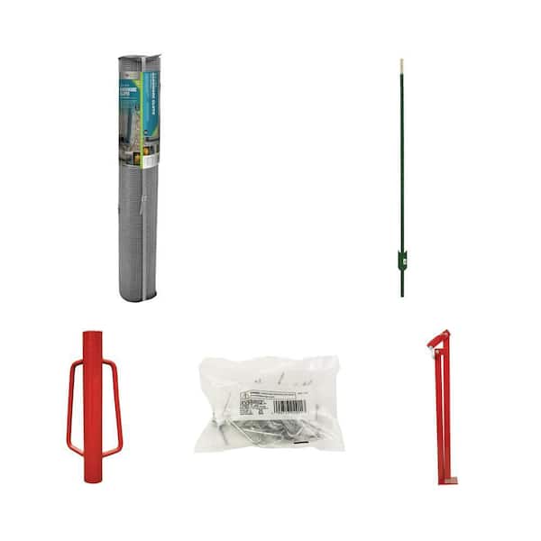 1/4 in. x 3 ft. x 50 ft. Hardware Cloth, 5 ft. Steel T-Post, Post Driver, Fence Clips (25 per Bag) and T-Post Puller