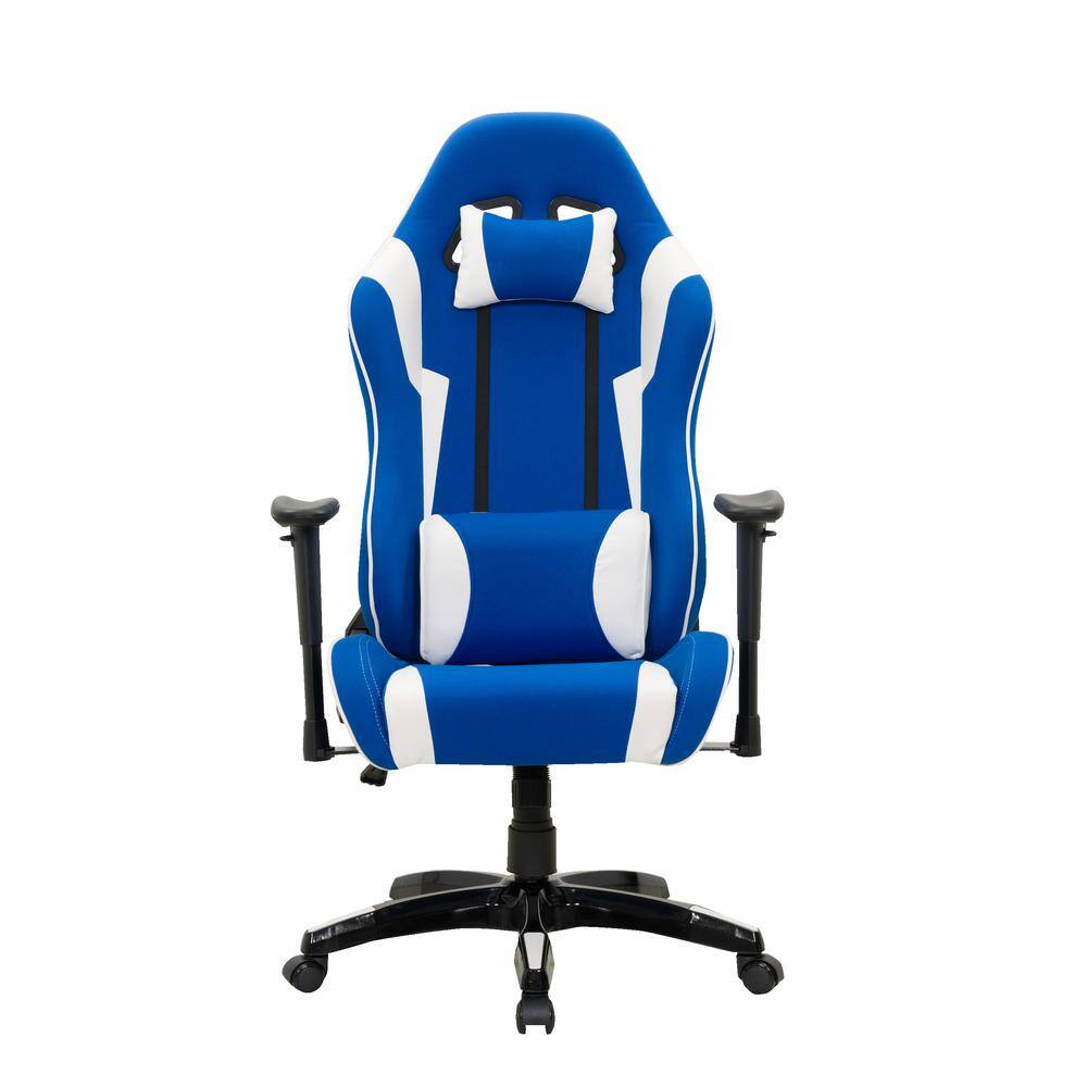High-Performance Blue and White Ergonomic Gaming Chair with Adjustable Features
