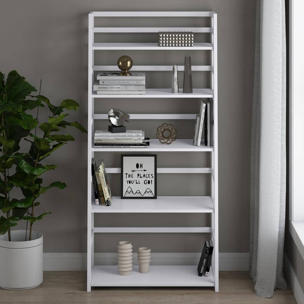 Acadian Solid Wood 4-Tier White Ladder Shelf Bookcase