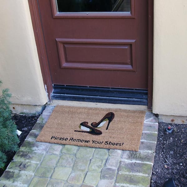 Shoes Off Shoes On Small Doormat with Holder