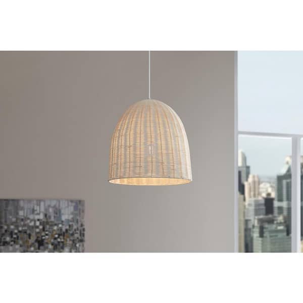 Hampton Bay Highler 1-Light Silver Pendant Light with White Rattan Shade