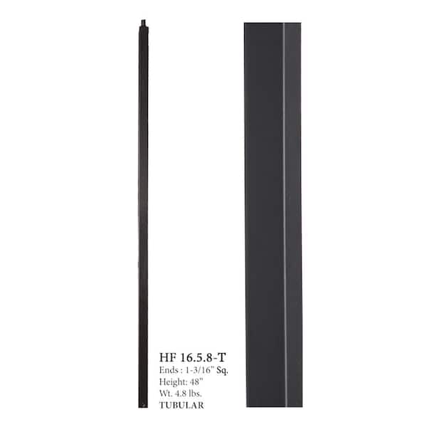 Satin Black 16.5.8-T Plain Square Hollow 1.2 in. x 48 in. Iron Newel Support Post for Stair Remodeling
