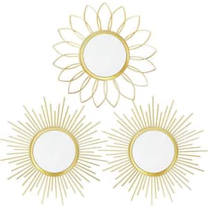 13.5 in. W x 13.5 in. H Gold Mirrors Wall Metal Sunburst Wall Mirrors Home Decor Hanging Wall Art, 3-Pack