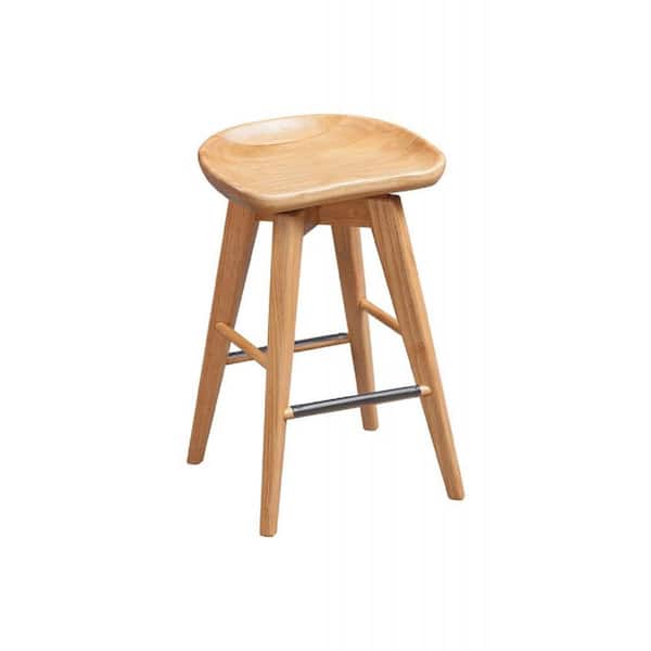 Boraam Bali 24in. Product Height Backless Wood Swivel Stool in Natural