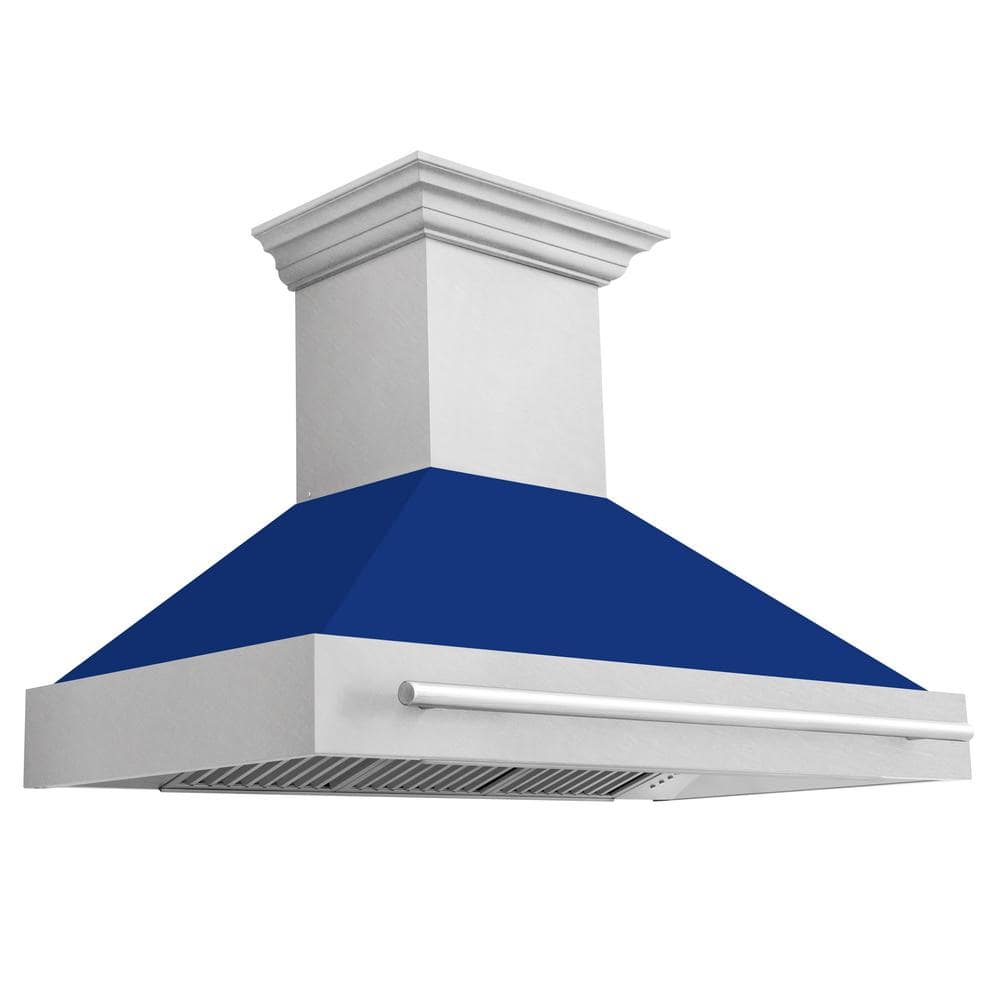 ZLINE Kitchen and Bath 48 in. 700 CFM Ducted Vent Wall Mount Range Hood with Blue Gloss Shell in Fingerprint Resistant Stainless Steel, DuraSnow Stainless Steel & Blue Gloss